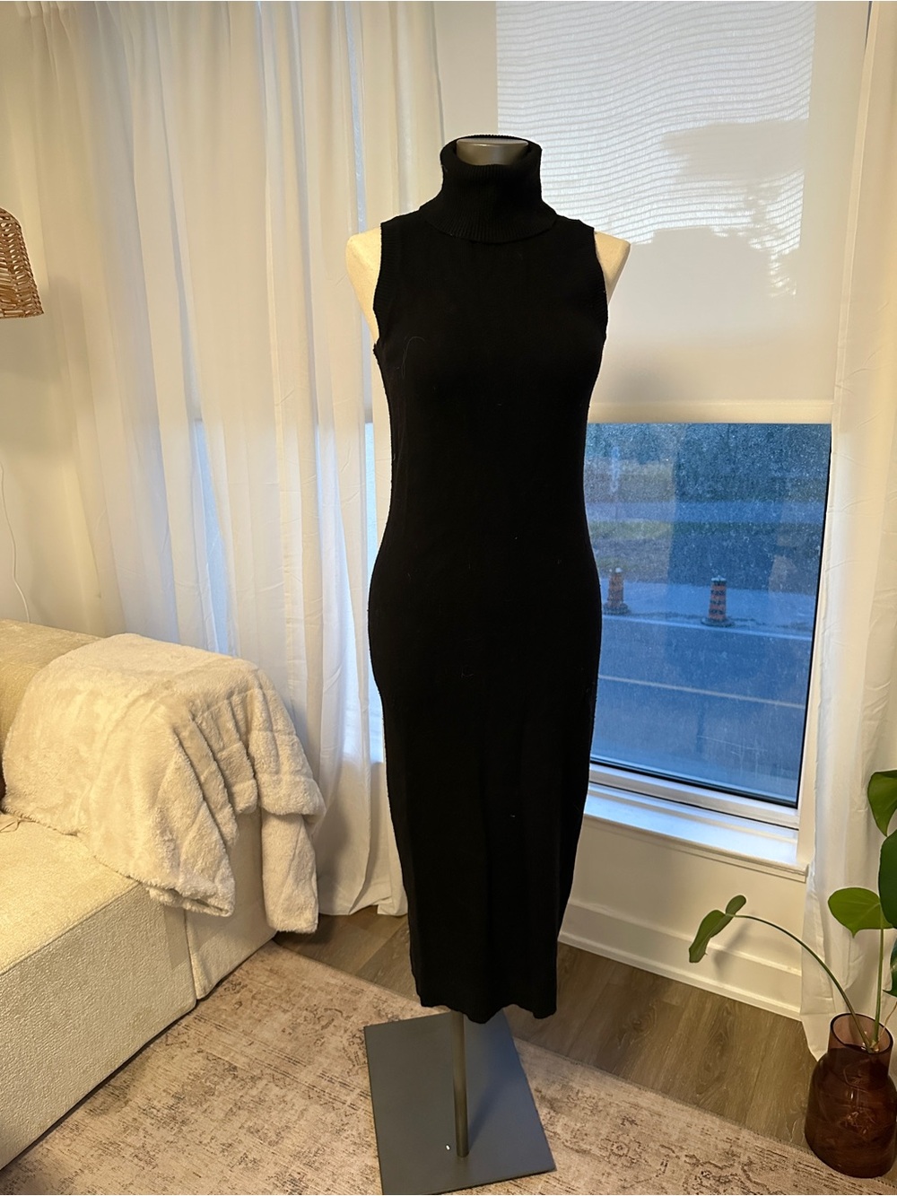 Michael Kors Black Sleeveless Turtleneck Midi Dress